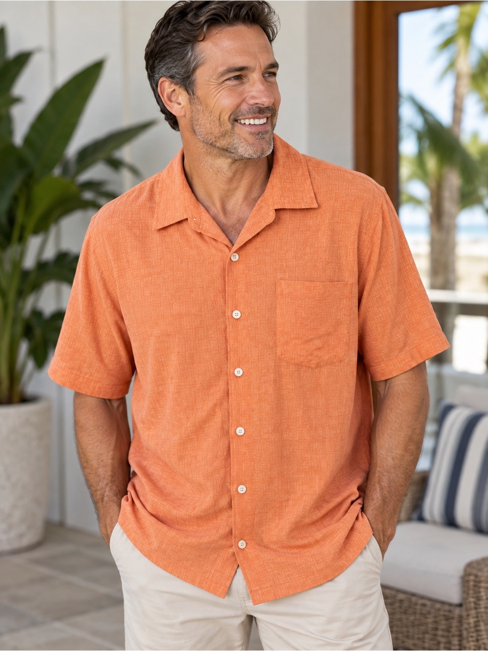 Tommy Bahama Orange Short-Sleeve Button-Front Camp Shirt